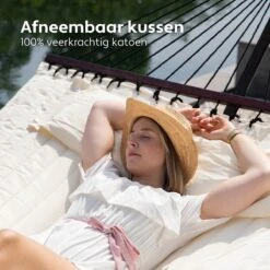 Vita5 Hangmat Met Standaard En Spreidstok – 2 Persoons – Incl. Bekerhouder - Afneembaar Kussen – Uv-bestendig – Beige -Woonwinkel 1200x1200 555
