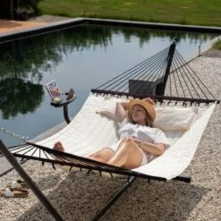 Vita5 Hangmat Met Standaard En Spreidstok – 2 Persoons – Incl. Bekerhouder - Afneembaar Kussen – Uv-bestendig – Beige -Woonwinkel 1200x1200 560