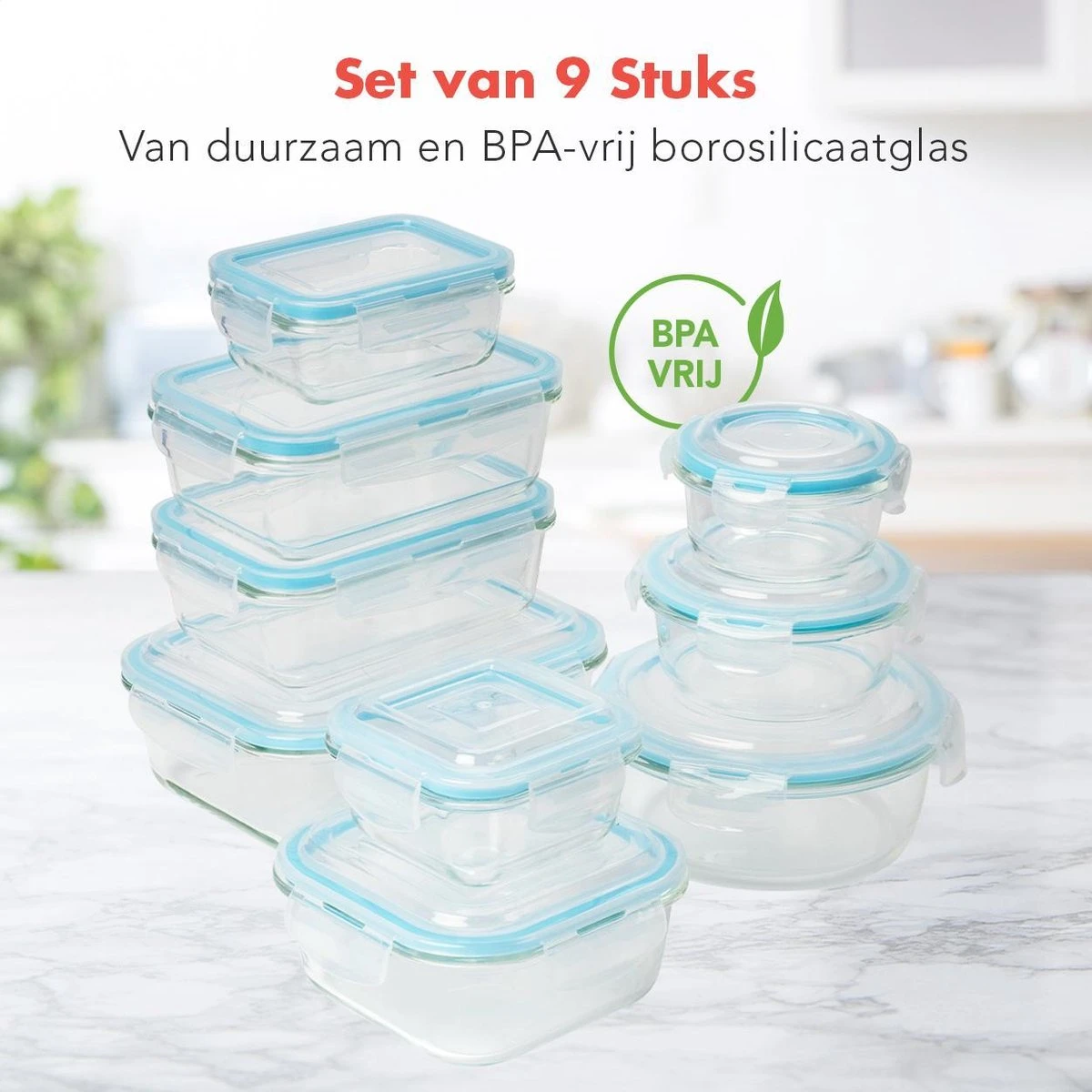 KitchenBrothers Meal Prep Bakjes - Set - Luchtdicht - BPA Vrij - Glas - 9 Stuks 4 KitchenBrothers Meal Prep Bakjes - Set - Luchtdicht - BPA Vrij - Glas - 9 Stuks - Afbeelding 2