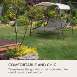 Blumfeldt Palermo Schommelbank - Hollywoodschommel 130 X 207 Cm - Ligbed Met Dak - Schommelstoel Voor 2 Personen - Tuinbank Inclusief Nekkussens - Stalen Frame En Polyester Dak - Grijs -Woonwinkel 1200x1200 647