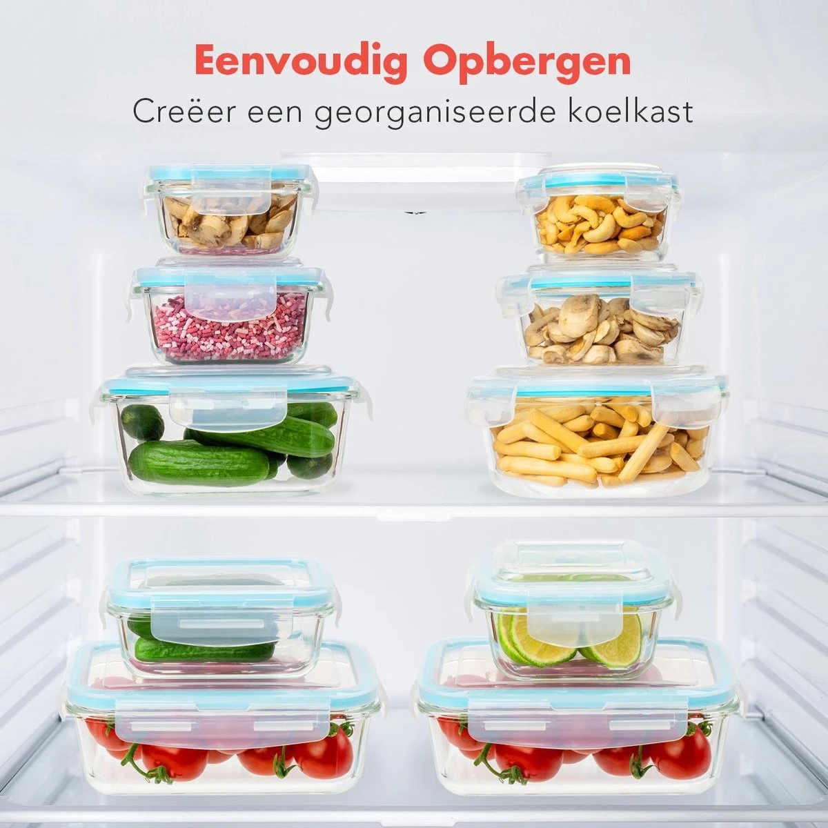 KitchenBrothers Meal Prep Bakjes - Set - Luchtdicht - BPA Vrij - Glas - 9 Stuks 12 KitchenBrothers Meal Prep Bakjes - Set - Luchtdicht - BPA Vrij - Glas - 9 Stuks - Afbeelding 10