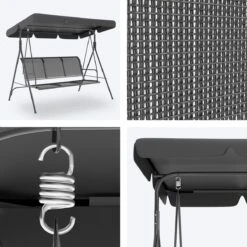 LifeGoods Schommelbank - 3-zits - Tot 250KG - Kantelbaar Dak - UV-bestendig Zonnescherm - 172x104x162cm - Grijs -Woonwinkel 1200x1200 721