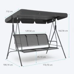 LifeGoods Schommelbank - 3-zits - Tot 250KG - Kantelbaar Dak - UV-bestendig Zonnescherm - 172x104x162cm - Grijs -Woonwinkel 1200x1200 723