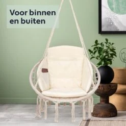 Vita5 Macramé Hangstoel - Voor Binnen En Buiten - Zonder Standaard - Incl. Kussen, Boekenvak En Beschermhoes - Tot 150kg - Beige -Woonwinkel 1200x1200 751