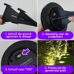 Shutterlight® 16 LED Solar Grondspot - Tuinverlichting - Zonlichtsensor - Zonne-energie - Matte Zwart - Warm Wit Licht - 4 Stuks - Buiten -Woonwinkel 1200x1200 772