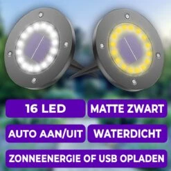 Shutterlight® 16 LED Solar Grondspot - Tuinverlichting - Zonlichtsensor - Zonne-energie - Matte Zwart - Warm Wit Licht - 4 Stuks - Buiten -Woonwinkel 1200x1200 773