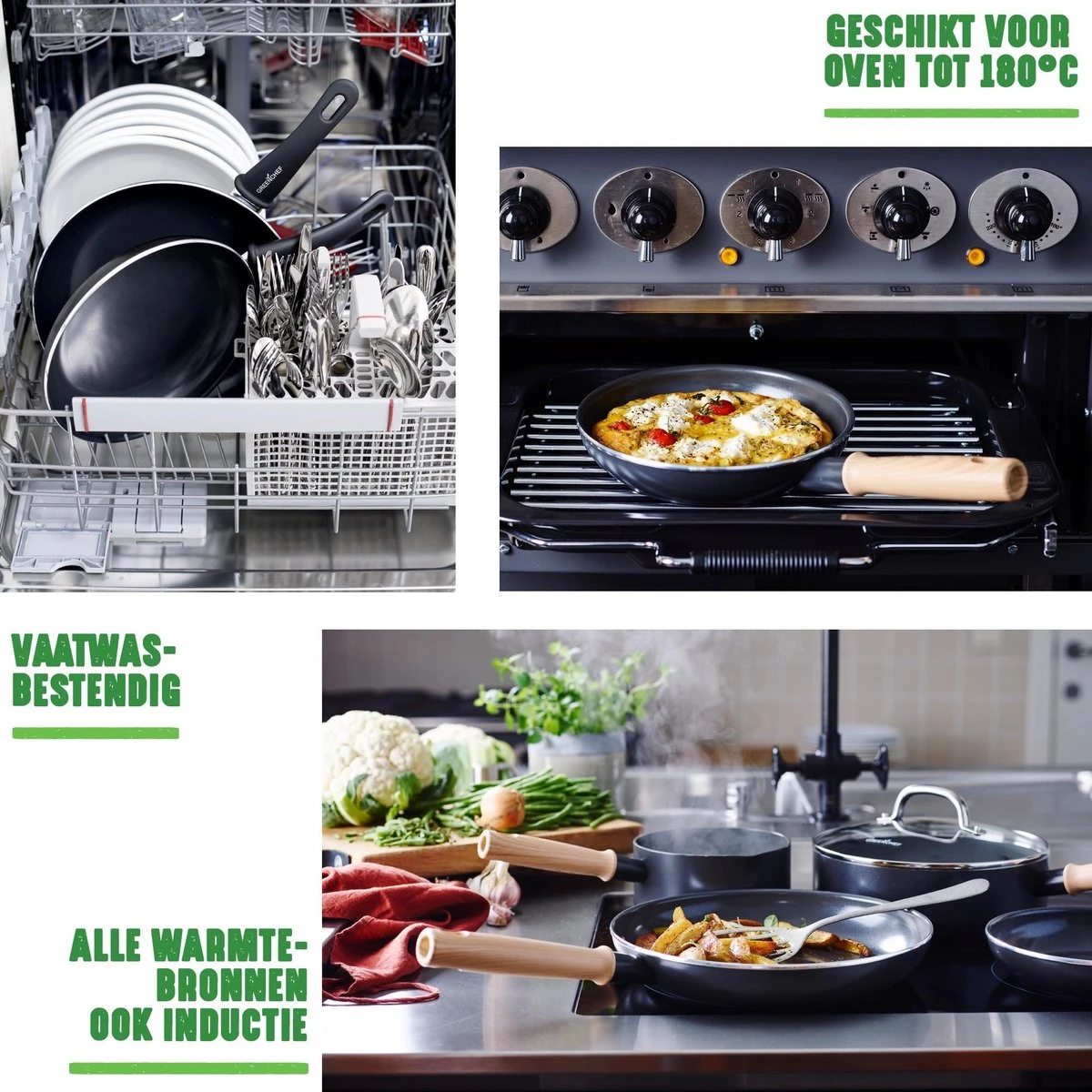 GreenChef Vintage Wokpan 28cm/3.7L - Zwart - Inductie - PFAS-vrij 9 GreenChef Vintage Wokpan 28cm/3.7L - Zwart - Inductie - PFAS-vrij - Afbeelding 7