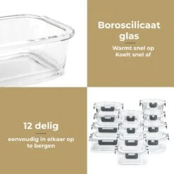 Vershoudbakjes - Meal Prep Bakjes - Diepvriesbakjes - Vershouddoos - Vershoudbakjes Set - Glas - 12 Stuks - BPA Vrij - Stosh -Woonwinkel 1200x1200 98