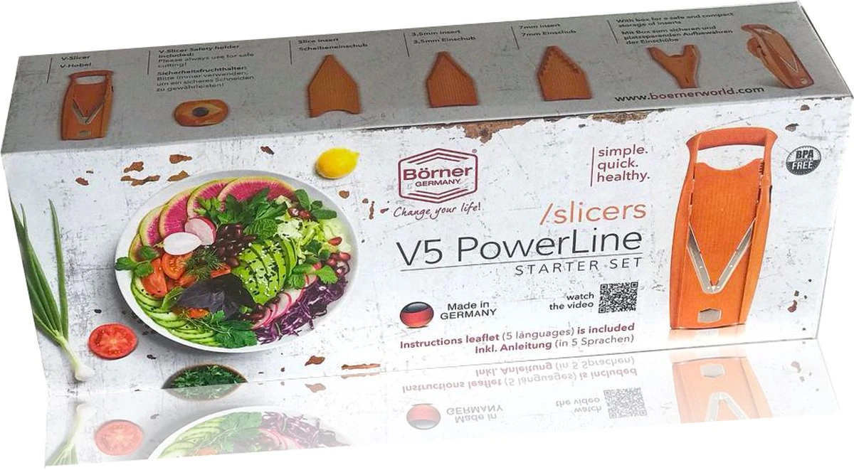 Börner Mandoline V5 PowerLine - Inclusief Opbergbox - Geleverd In Mooie Doos - 6-delige Set - 7 Snijdiktes - Geschikt Als Frietsnijder - BPA-vrij En Roestvrij - Grijs 8 Börner Mandoline V5 PowerLine - Inclusief Opbergbox - Geleverd In Mooie Doos - 6-delige Set - 7 Snijdiktes - Geschikt Als Frietsnijder - BPA-vrij En Roestvrij - Grijs - Afbeelding 6
