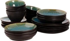 Palmer Serviesset Lotus Stoneware 6-persoons 24-delig Zwart Turquoise 17 Palmer Serviesset Lotus Stoneware 6-persoons 24-delig Zwart Turquoise -Woonwinkel 1200x709