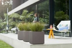 Elho Vivo Structure Finish Vierkant 40 - Plantenbak Voor Binnen & Buiten - Ø 39 X H 41 - Grijs/Warm Grijs -Woonwinkel 1200x800 93