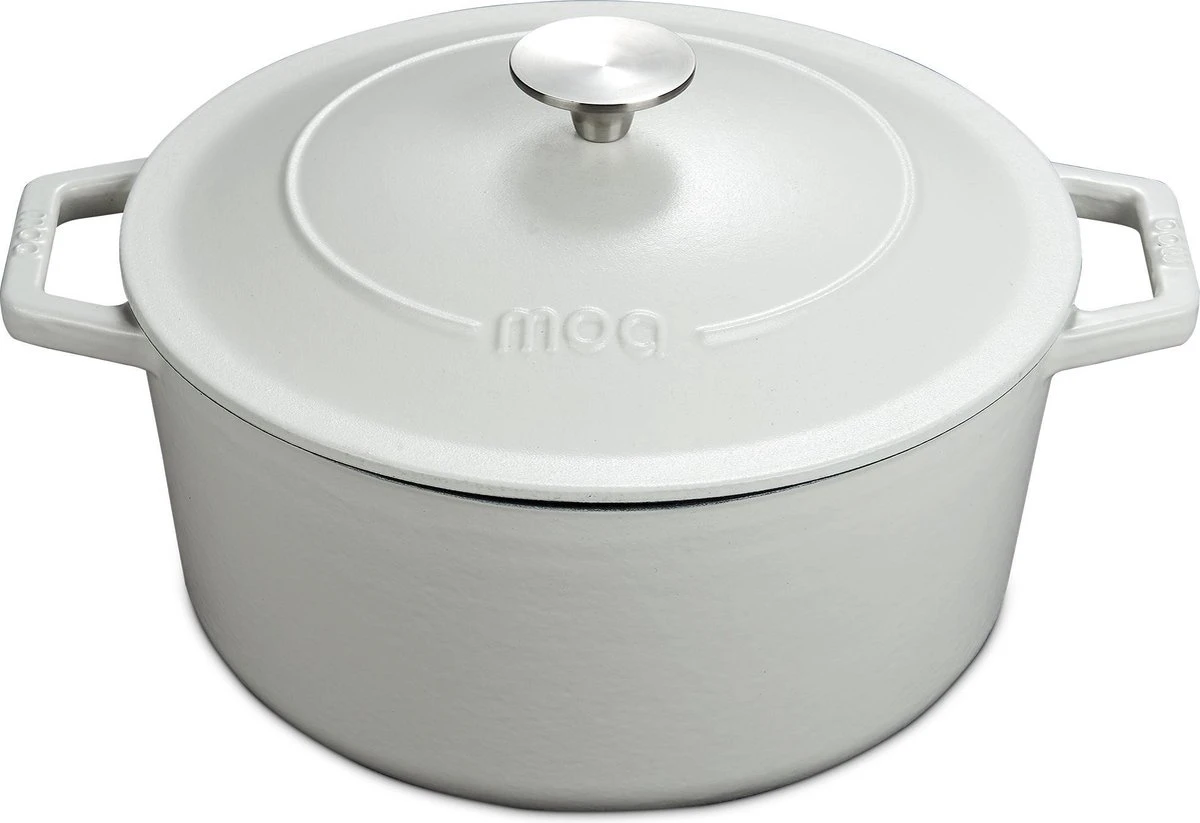 MOA Gietijzeren Braadpan - Inhoud 7,2 Liter - 30CM - Rond - Alle Warmtebronnen - Ook Voor Inductie - Gewicht 7,3 Kg - Wit - C30W