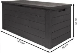 Merkloos Woody Tuin Opbergbox - 324 Liter 45x120x60 Cm - Tuinkussenbox - Antraciet/bruin -Woonwinkel 1200x823