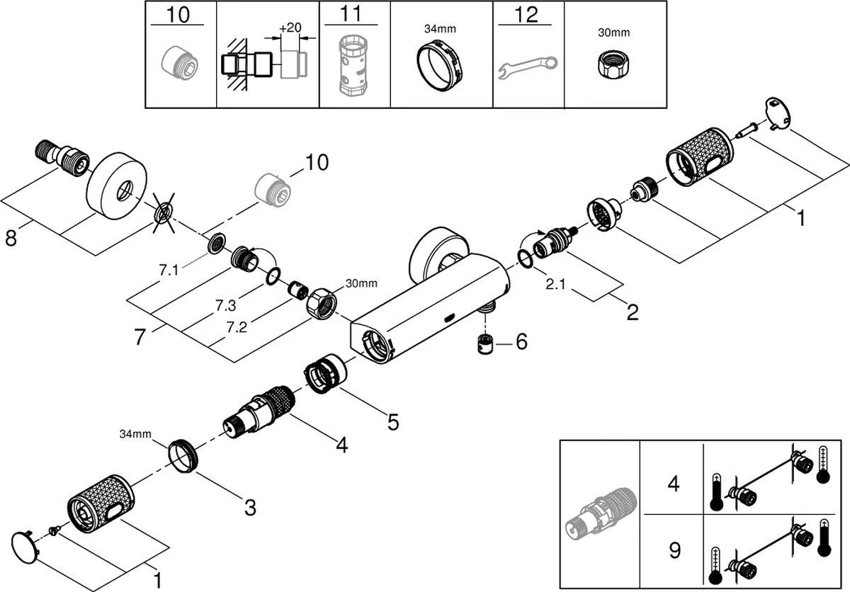 GROHE QuickFix Precision Feel Thermostatische Douchekraan - EcoJoy - CoolTouch - Incl. Koppelingen - 15 Cm - 34790000 7 GROHE QuickFix Precision Feel Thermostatische Douchekraan - EcoJoy - CoolTouch - Incl. Koppelingen - 15 Cm - 34790000 - Afbeelding 5