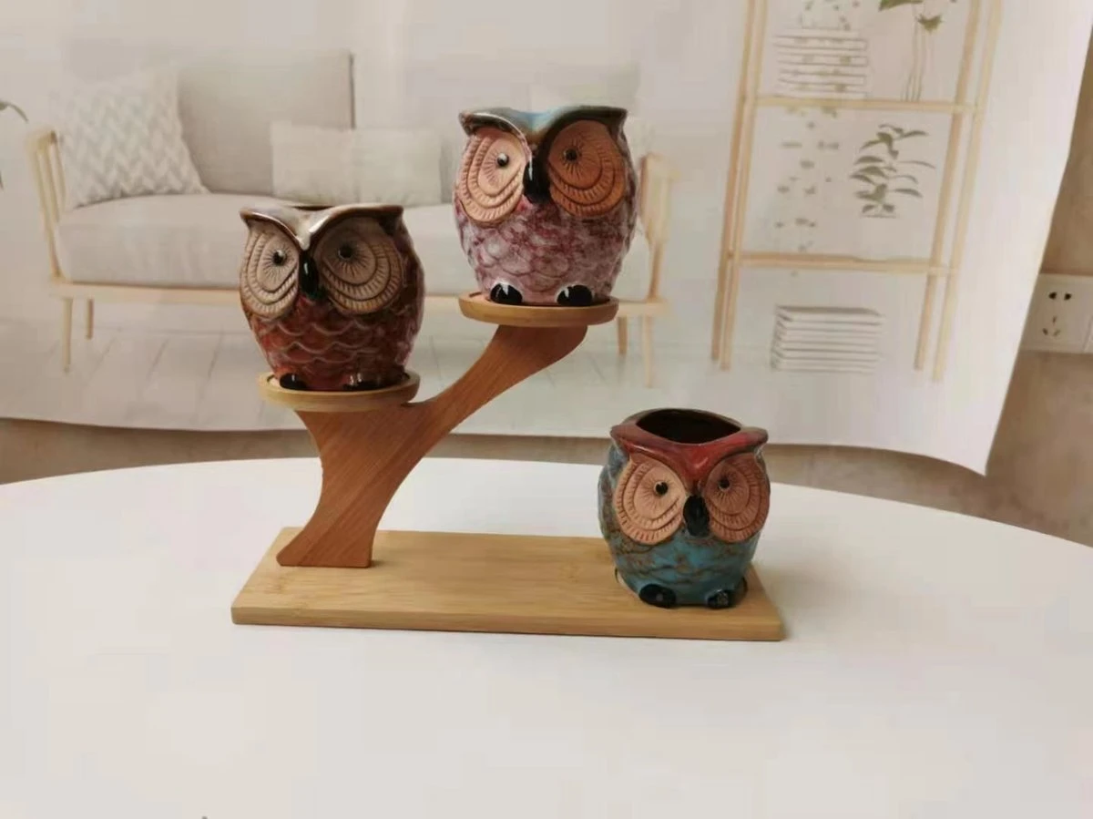 Luxe Bamboe Houten Boom Met 3 Keramiek Uil Bloempotten/Plantenpotten Op Standaard/Voet Voor Binnen En Buiten - Modern Design Bloempot/Plantenpot Op Poten/Pootjes-Plantenbak Mini Cactus Nep Plant Pot Houder - Kleine Bloembakken Plantenrek/Plantenkurk 11 Luxe Bamboe Houten Boom Met 3 Keramiek Uil Bloempotten/Plantenpotten Op Standaard/Voet Voor Binnen En Buiten - Modern Design Bloempot/Plantenpot Op Poten/Pootjes-Plantenbak Mini Cactus Nep Plant Pot Houder - Kleine Bloembakken Plantenrek/Plantenkurk - Afbeelding 9