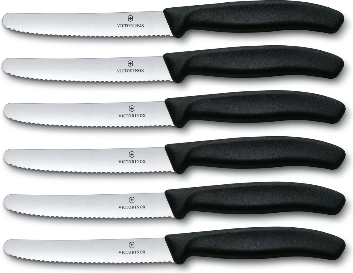 Victorinox Tafelmes 6 Stuks Zwart Krom Heft 9 Victorinox Tafelmes 6 Stuks Zwart Krom Heft - Afbeelding 7