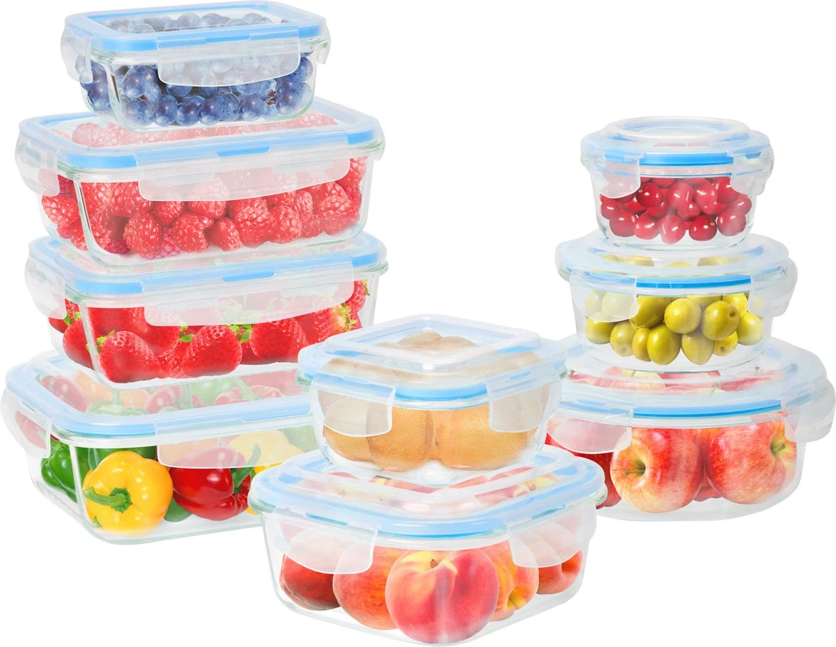 KitchenBrothers Meal Prep Bakjes - Set - Luchtdicht - BPA Vrij - Glas - 9 Stuks 3 KitchenBrothers Meal Prep Bakjes - Set - Luchtdicht - BPA Vrij - Glas - 9 Stuks