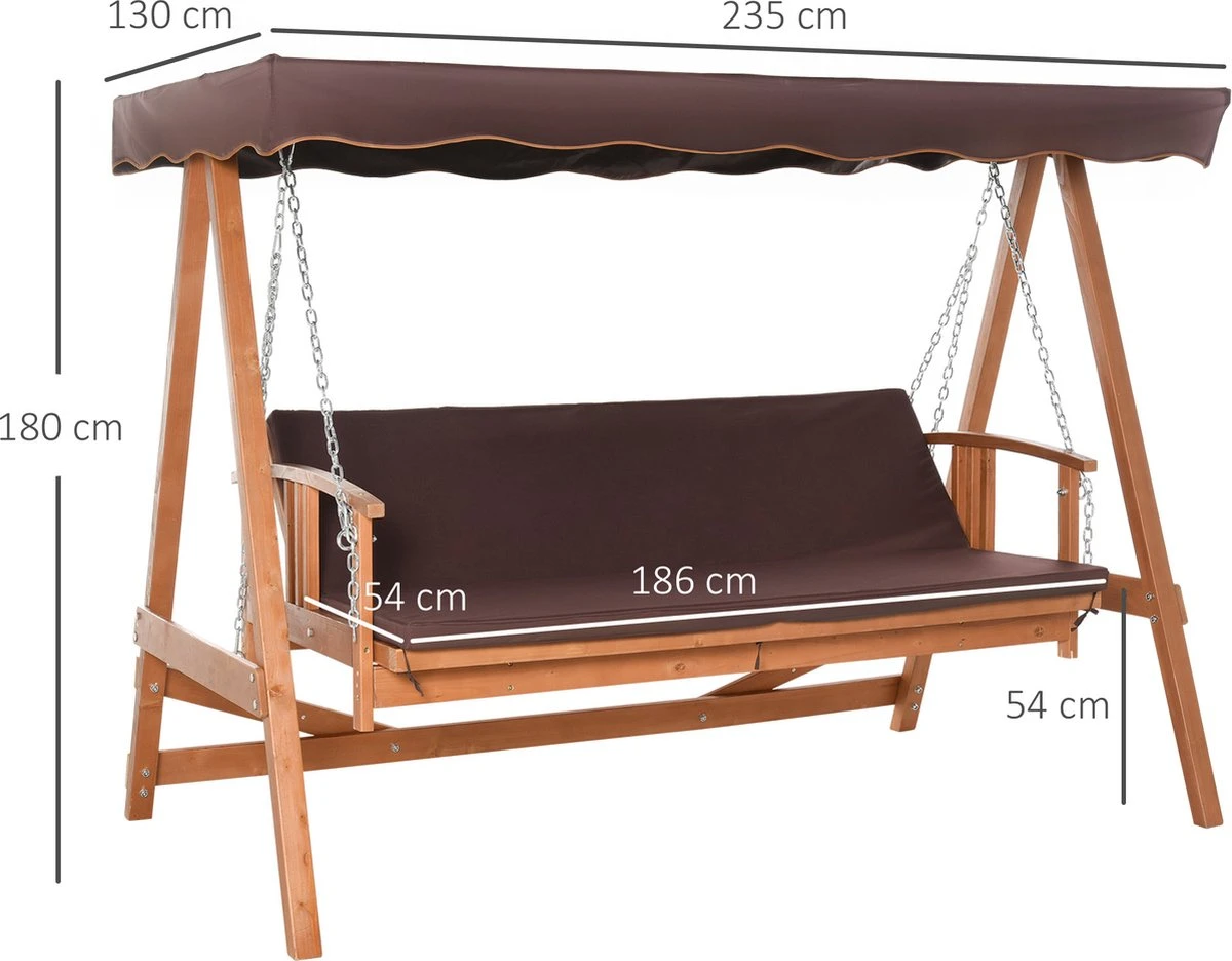 Outsunny Hollywoodschommel Hout Tuinschommel Schommelbank Ligfunctie 3 Personen 84A-185 6 Outsunny Hollywoodschommel Hout Tuinschommel Schommelbank Ligfunctie 3 Personen 84A-185 - Afbeelding 4