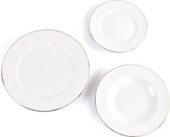 LeRijn® Serviesset Deventer 6 Persoons - 18 Delig - Licht Crème Wit Met Gouden Rand En Motief - Dinerborden - Soepborden - Dessertborden - Borden Servies - Bordenset -Woonwinkel 1200x972 2
