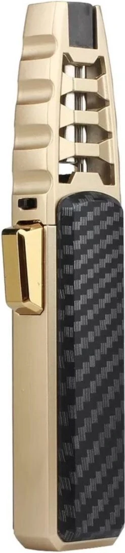 Merkloos Turbo Jetflame Aansteker - Gasbrander - Vuurwerk Torch - Crème Brûlée Brander - BBQ En Sigaren Aansteker - Windproof - Carbon Met Goudkleurige Metalen Behuizing -Woonwinkel 272x1200 1