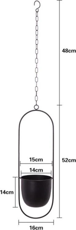 Be-Inspired® Hangende Bloempot Ovaal - Bloempot Binnen - Voor Hangplant – Plant Bloem Pot Met Opknoping – Plantenhanger - Plantenbak - Industrieel – Scandinavisch - Metaal - Zwart -Woonwinkel 398x1200