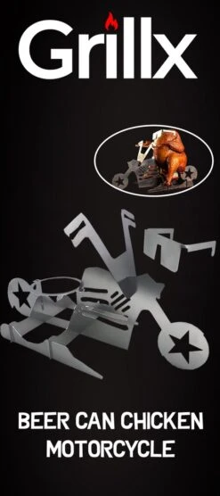 GrillX Beer Can Chicken Houder - Kiphouder Motorcycle - BBQ Accesoires - Bierkip - Barbeque Gereedschap - Chicken Sitter -Woonwinkel 533x1200