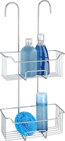 WENKO Doucherek Milo 2-laags 25x55cm RVS Glanzend - Doucherek Zonder Boren - Doucherek Hangend -Woonwinkel 553x1200 2