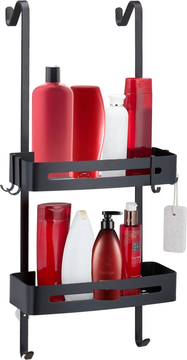 SIAFOSS Doucherek Zonder Boren Doucherek Hangend - 100% Stevig - 100% RVS - Hangend Badkamerrekje - Doucherek Aan Douchewand - Badkamer Accessoires - RVS Zwart - 2 Laags - Douchemand 3 SIAFOSS Doucherek Zonder Boren Doucherek Hangend - 100% Stevig - 100% RVS - Hangend Badkamerrekje - Doucherek Aan Douchewand - Badkamer Accessoires - RVS Zwart - 2 Laags - Douchemand