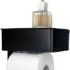 Gatot Goodies RVS Toiletrolhouder Met Plankje - WC Rolhouder Zwart Zonder Boren –Toiletpapierhouder Zelfklevend – Met Lade