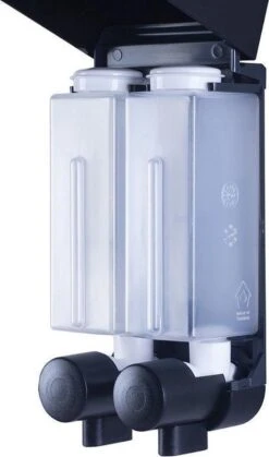 Aquathof, Zeepdispenser, Mat Zwart, 2 Kamer, 2 Reservoirs, 2x250ml - Hangend - Wandmontage -Woonwinkel 708x1200 2