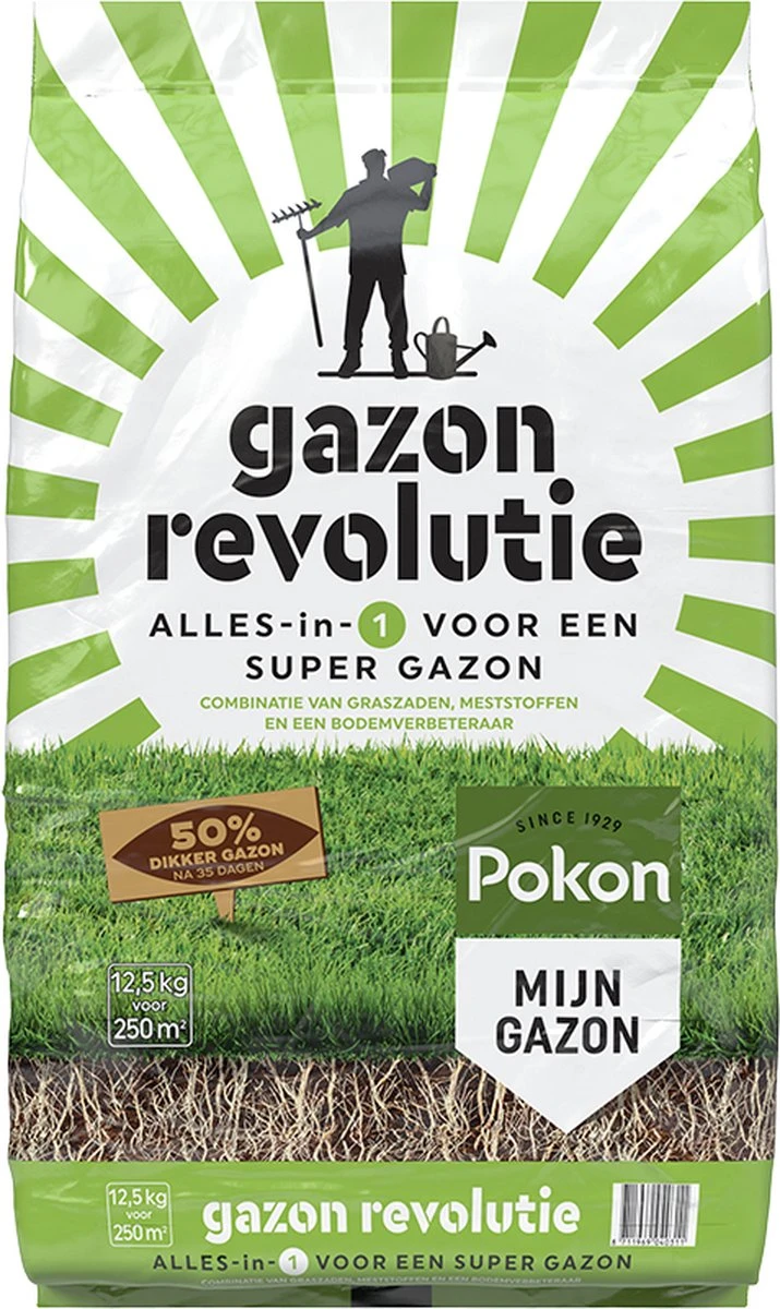 Pokon Gazon Revolutie - 12,5kg - Gazonmest / Graszaad / Bodemverbeteraar - Geschikt Voor 250m² - Binnen 15 Dagen Resultaat 3 Pokon Gazon Revolutie - 12,5kg - Gazonmest / Graszaad / Bodemverbeteraar - Geschikt Voor 250m² - Binnen 15 Dagen Resultaat