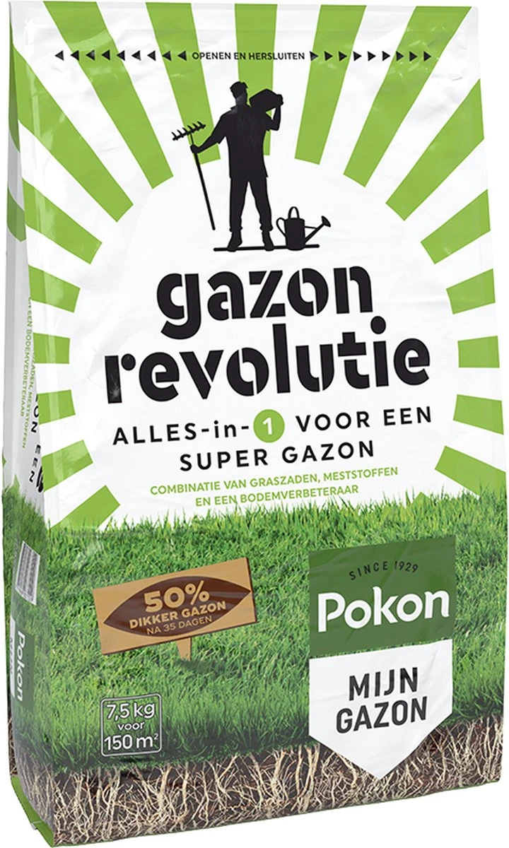 Pokon Gazon Revolutie - 7,5kg - Gazonmest / Graszaad / Bodemverbeteraar - Geschikt Voor 150m² - Binnen 15 Dagen Resultaat 3 Pokon Gazon Revolutie - 7,5kg - Gazonmest / Graszaad / Bodemverbeteraar - Geschikt Voor 150m² - Binnen 15 Dagen Resultaat