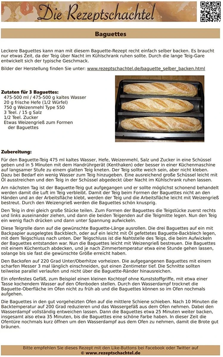 Feelino Stokbrood Bakvorm - Broodvorm - 4 Stokbroden - Stokbroodvorm - Geperforeerd - Baguettes - Baguetteplaat - Antiaanbaklaag 6 Feelino Stokbrood Bakvorm - Broodvorm - 4 Stokbroden - Stokbroodvorm - Geperforeerd - Baguettes - Baguetteplaat - Antiaanbaklaag - Afbeelding 4