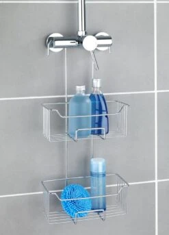 WENKO Doucherek Milo 2-laags 25x55cm RVS Glanzend - Doucherek Zonder Boren - Doucherek Hangend -Woonwinkel 863x1200