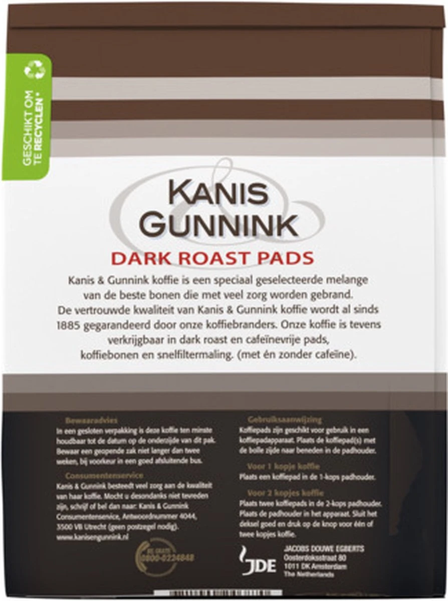 Kanis & Gunnink Dark Roast Koffiepads - 10 X 36 Pads 5 Kanis & Gunnink Dark Roast Koffiepads - 10 X 36 Pads - Afbeelding 3