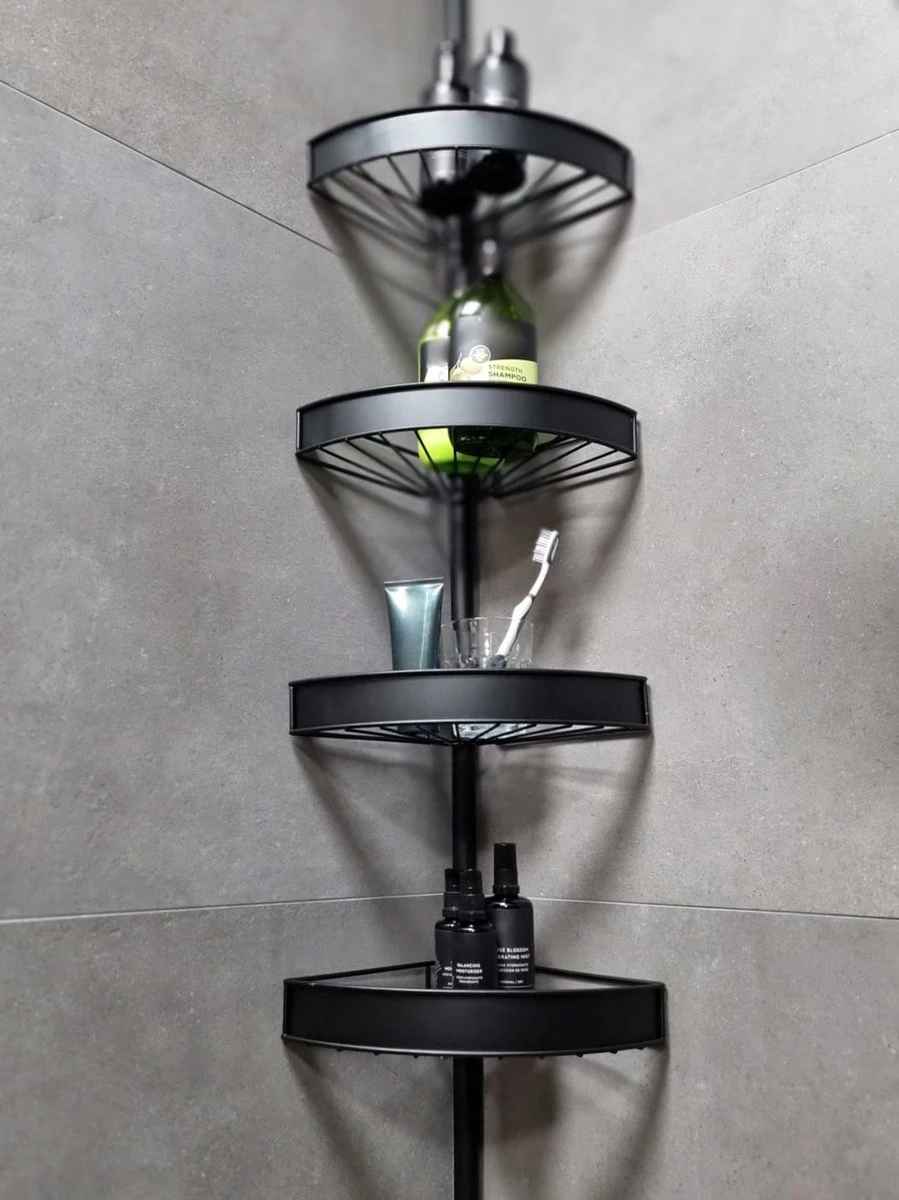 PROSIN® Telescopisch Doucherek - Shower Rack - Shower Caddy - Mat Zwart - Verstelbaar 108-274cm - 4 Lagen - Badkamerrek - Hoekrek - Opbergrek - Keukenrek - Kruidenrek - Keukenrek Staand 4 PROSIN® Telescopisch Doucherek - Shower Rack - Shower Caddy - Mat Zwart - Verstelbaar 108-274cm - 4 Lagen - Badkamerrek - Hoekrek - Opbergrek - Keukenrek - Kruidenrek - Keukenrek Staand - Afbeelding 2