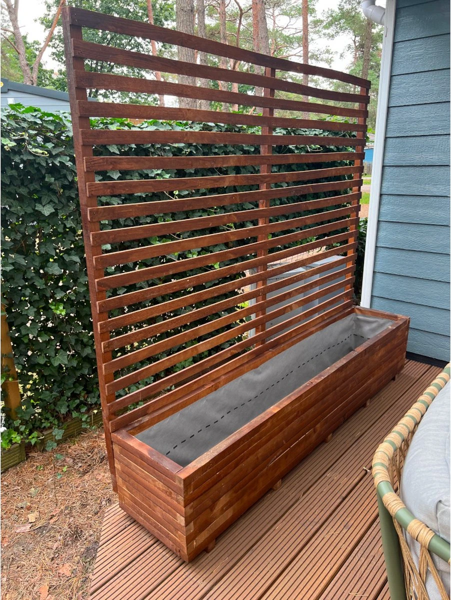 AMISHOUT - Plantenbak Met Klimrek 200x40x40 (180) Cm - Bruin 3 AMISHOUT - Plantenbak Met Klimrek 200x40x40 (180) Cm - Bruin