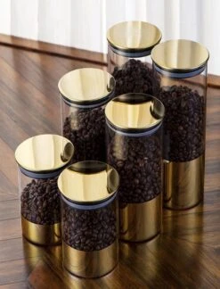 Luxaliving - Glazen Voorraadpot Set 3 Stuks - Opbergpot - Luchtdicht - Transparant - Gold -Woonwinkel 916x1200