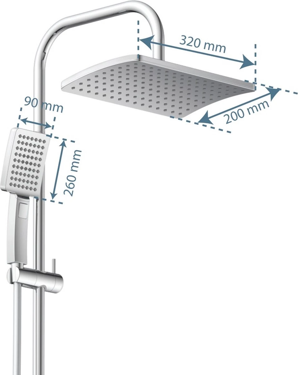 SCHÜTTE Mallorca Douchesysteem - Regendouche - 95 Cm Stang - Wandhouder In Hoogte Verstelbaar - Chroom 11 SCHÜTTE Mallorca Douchesysteem - Regendouche - 95 Cm Stang - Wandhouder In Hoogte Verstelbaar - Chroom - Afbeelding 9