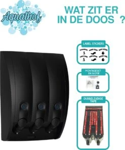 Aquathof, Zeepdispenser, Mat Zwart, 3 Kamer, 3 Reservoirs, 3x350ml, Hangend, Wandmontage -Woonwinkel 998x1200 3